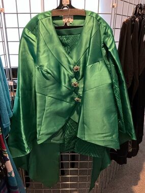 Emerald Green Satin Jacket with Decorative Buttons